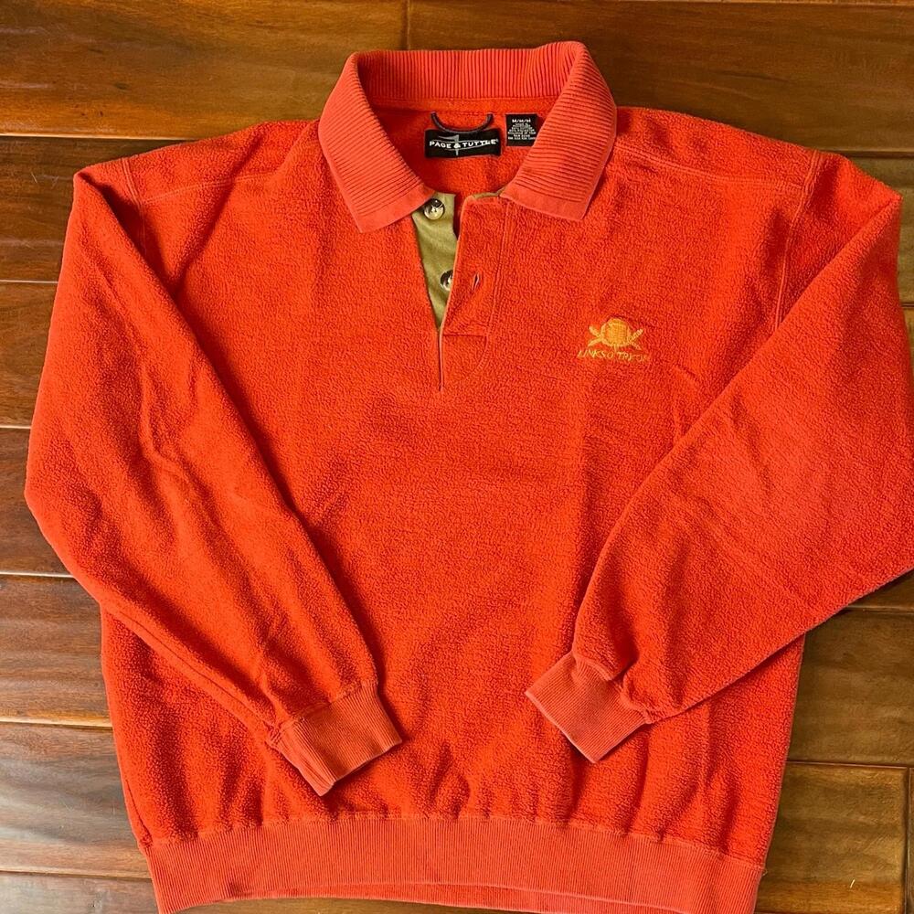 Men’s Page & Tuttle Sweater M Orange/Brown  Pullover 1/4 Button Cotton Polyester